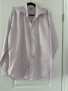 Samuelsohn Lavender and White Micro-Check Dress Shirt